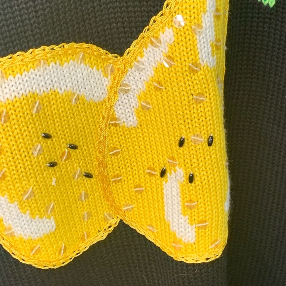 Quacker Factory Black and Yellow Sequin Pear Oversized Sweater Womens Size Small - Picture 10 of 11